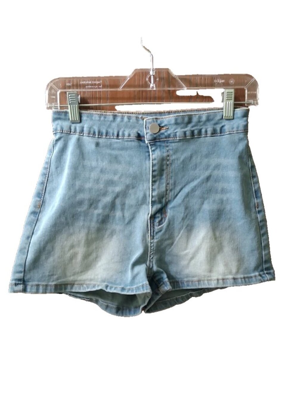 Women's Size M Med-Wash Pockets Stretch High-Rise Mom Denim Jean Shorts